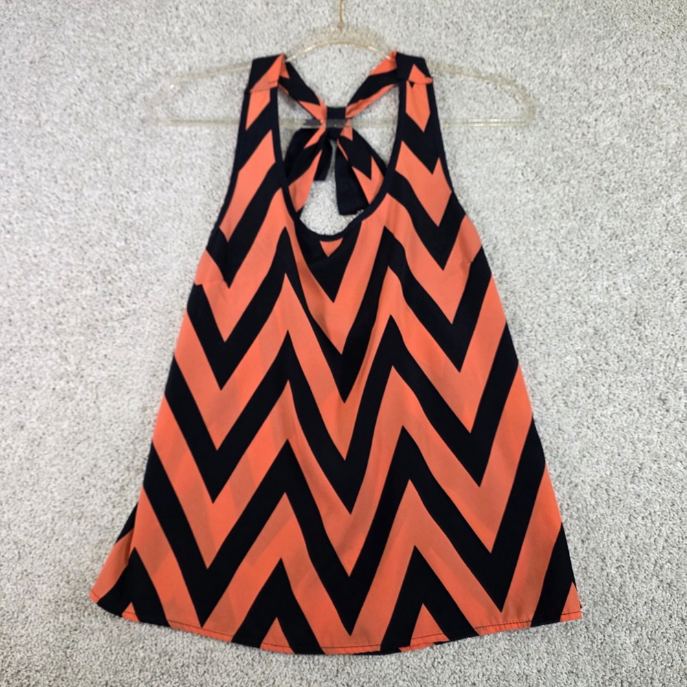 Charlotte Russe Chevron Halter Tank Top M Peach/Blk Geometric Flowy Cami Baddie